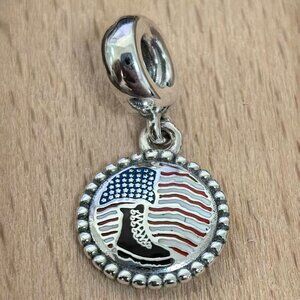Pandora Combat Boot & US Flag Charm Pendant, S925 Silver Bracelets